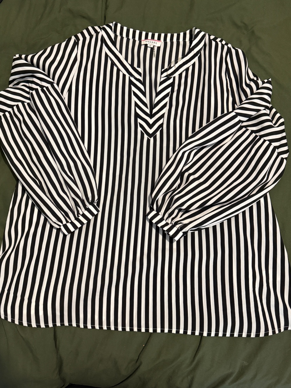 Andree Black and White Vertical Stripe V-Neck Blouse